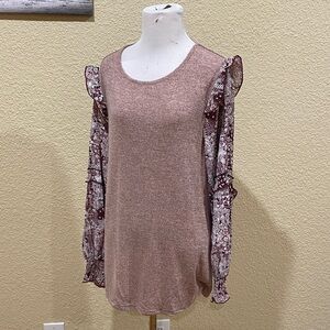 Elegant Lace Sleeve Blouse - Tan